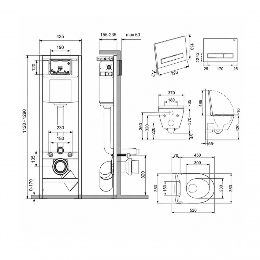 Готове рішення Qtap для ванної кімнати: підвісний унітаз Robin Ultra Quiet 520x365x365 + комплект інсталяції Nest 4 в 1 (лінійна клавіша Chrome) QTAP фото 1