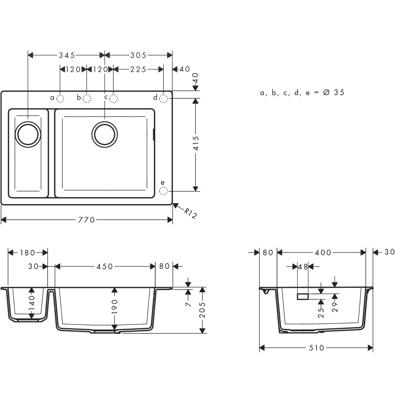 Мийка для кухні S510-F635 770х510 на дві чаші Graphiteblack (43315170) HANSGROHE фото 4