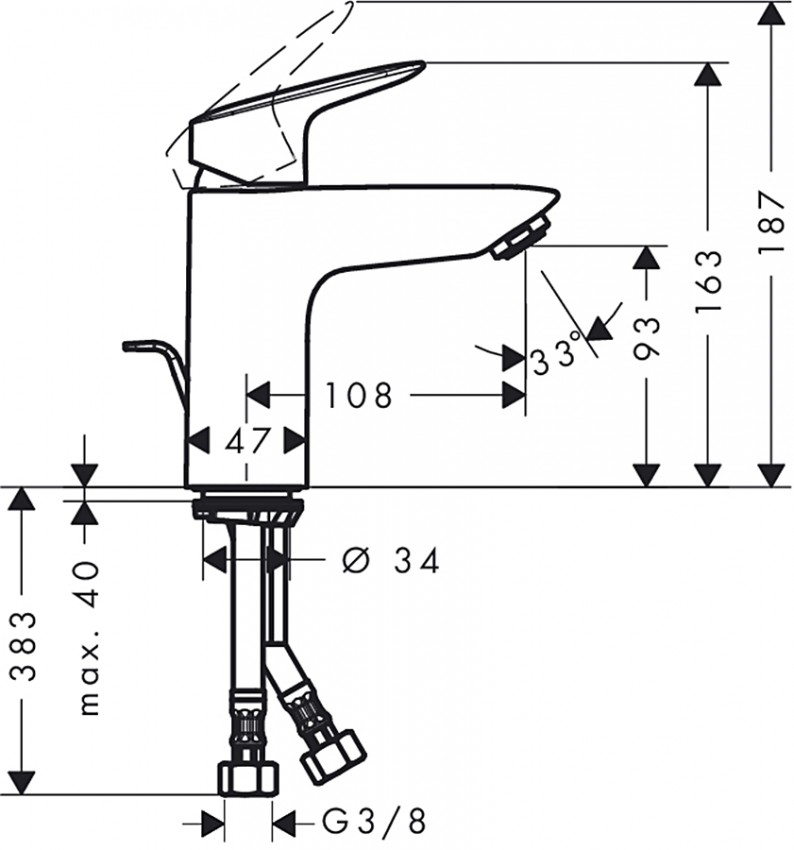 Змішувач Logis 100 для умивальника LowFlow зі зливним гарнітуром 71104000 HANSGROHE фото 2