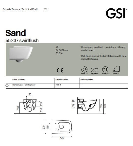 Унітаз GSI SAND (901511) з покриттям ExtraGlaze® змив Swirlflush® з кришкою GSI фото 1